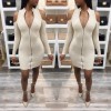 New Sexy Women Bodycon Mini Dress Zip Opening Cold Shoulder Long Sleeve Bandage Party Dress Clubwear
