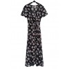 New Sexy Women Chiffon Maxi Dress Floral Print Deep V Split Short Sleeve Slim Beach Holiday Long Dress Black