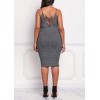 Sexy Women Large Size Knitted Slip Dress V Neck Sleeveless Solid Slim Bodycon Plus Size Knitting Dress Grey/Pink