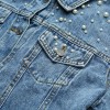 New Fashion Women Denim Jackets Beads Button Long Sleeve Slim Streetwear Jeans Coat Sprint Outfit Blue