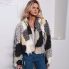 Fashion Women Autumn Winter Faux Fur Hooded Coat Color Block Open Front Fluffy Short Cardigan Outerwear Jacket Khaki