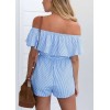 Striped Off the Shoulder Ruffle Slash Neck High Waist Belt Playsuit