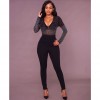 Sexy Bodycon Women Bodysuit Romper Sheer Mesh Rhinestone Deep V-neck Long Sleeves Club Jumpsuit Playsuit