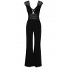 Women Wide Leg Jumpsuit Deep V Neck Hollow Out Crocheted Lace High Waist Casual Playsuit Rompers