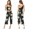 New Sexy Women Strap Jumpsuit Floral Print V-Neck Backless Belted Wide Leg Boho Playsuit Rompers Blue