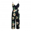 New Sexy Women Strap Jumpsuit Floral Print V-Neck Backless Belted Wide Leg Boho Playsuit Rompers Blue