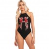 Sexy Women Bodysuit Stretch Floral Embroidery Halter Sleeveless Backless Jumpsuit Leotard Clubwear Black/White