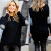 New Fashion Women T-Shirt Patchwork Elbow Round Neck Long Sleeve Asymmetric Hem Casual Top