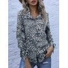 Women Leopard Blouse Long Sleeve with Drawstring Turn-down Collar Button Loose Shirt Fashion Tops