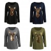 Autumn Winter Women Blouse Long Sleeves Sparkling Sequin Deer Casual Loose Christmas Top Pullover