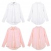 New Fashion Women Loose Shirt Solid Turn-Down Collar Long Sleeve Pocket Casual Blouse Tops White/Pink