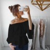 New Sexy Women Chiffon Off Shoulder Blouse Shirt Belted Flare Sleeve Casual Solid Top