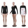 New Fashion Women Floral Printed T-shirt Cross V Neck Long Sleeves Asymmetric Tee Shirt Tops