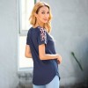 Women T-shirt Color Block Patchwork Leopard Print Round Neck Raglan Sleeve Irregular Hemline Casual Tops