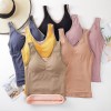 Women Winter Vest Fluffy Thick Warm Removable Pad V Neck Slim Thermal Underwear Camisole