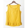 Women Cotton Linen Vest Ruffle Pocket O-neck Sleeveless Blouse Solid Loose Summer Tank Tops