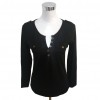 New Sexy Women T-Shirt Button V Neck Chest Pocket Long Sleeve Top Black/White/Blue/Pink